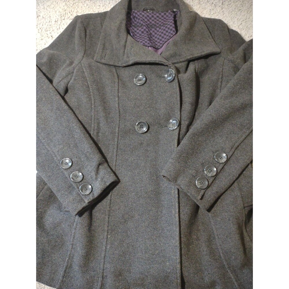 Steve Madden Gray Wool Blend Double Breasted Pea Coat Womens Sz L